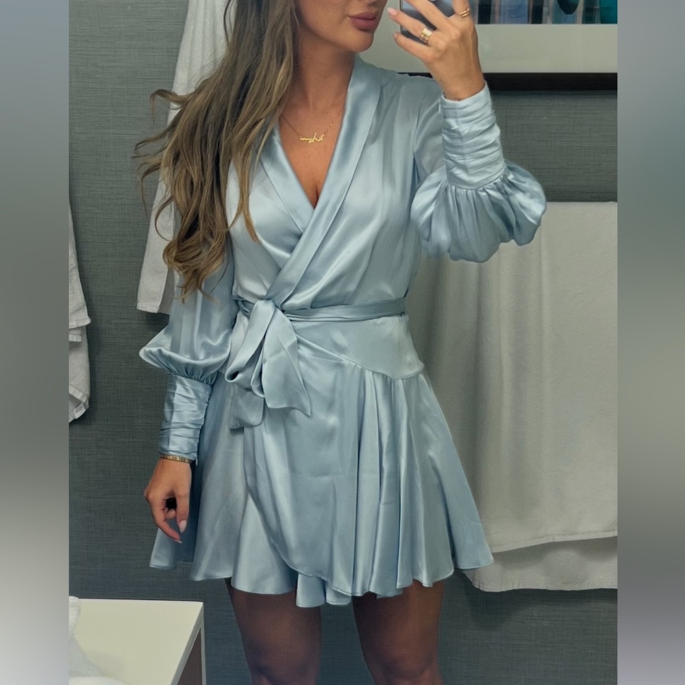 Zimmermann Light Blue Satin Wrap Dress